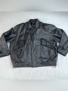Phase Two Vintage Black Leather Bomber Jacket Men's 4XL Removable Liner